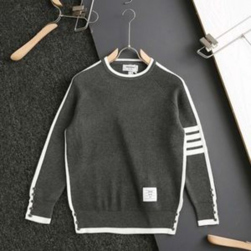 THOM BROWNE Four-stripe crew neck knitted sweater